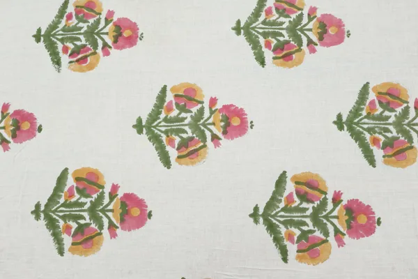White_Cotton_Traditional_Floral_Hand_Block_Print_Unstiched_Material_For_Men's_Kurta_Shirts_&_Women's_Kurti_and_Other_Dress_Material
