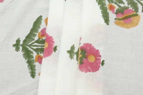 White_Cotton_Traditional_Floral_Hand_Block_Print_Unstiched_Material_For_Men's_Kurta_Shirts_&_Women's_Kurti_and_Other_Dress_Material