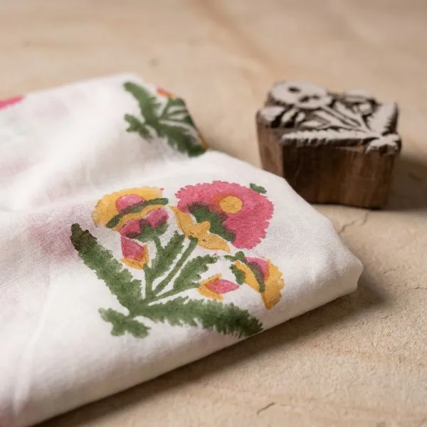 White_Cotton_Traditional_Floral_Hand_Block_Print_Unstiched_Material_For_Men's_Kurta_Shirts_&_Women's_Kurti_and_Other_Dress_Material