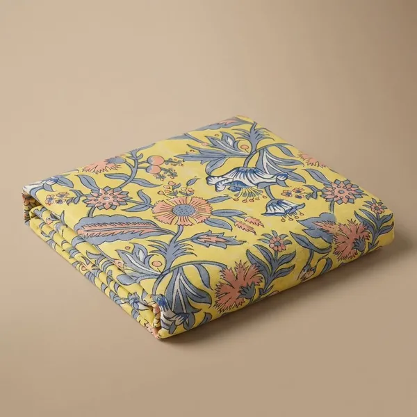 Yellow_Cotton_Traditional_Floral_Hand_Block_Print_Unstiched_Material_For_Men's_Kurta_Shirts_&_Women's_Kurti_and_Other_Dress_Material