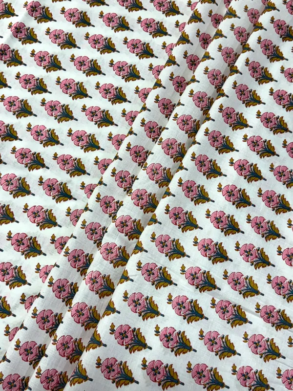 Pink_Cotton_Traditional_Floral_Hand_Block_Print_Unstiched_Material_For_Men's_Kurta_Shirts_&_Women's_Kurti_and_Other_Dress_Material