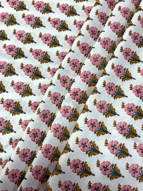Pink_Cotton_Traditional_Floral_Hand_Block_Print_Unstiched_Material_For_Men's_Kurta_Shirts_&_Women's_Kurti_and_Other_Dress_Material