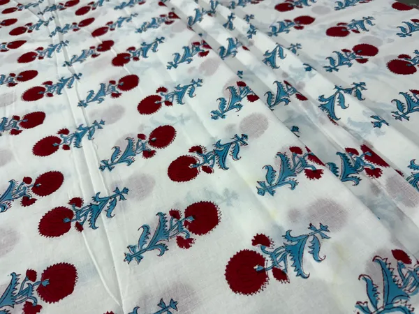 White_Cotton_Traditional_Floral_Hand_Block_Print_Unstiched_Material_For_Men's_Kurta_Shirts_&_Women's_Kurti_and_Other_Dress_Material