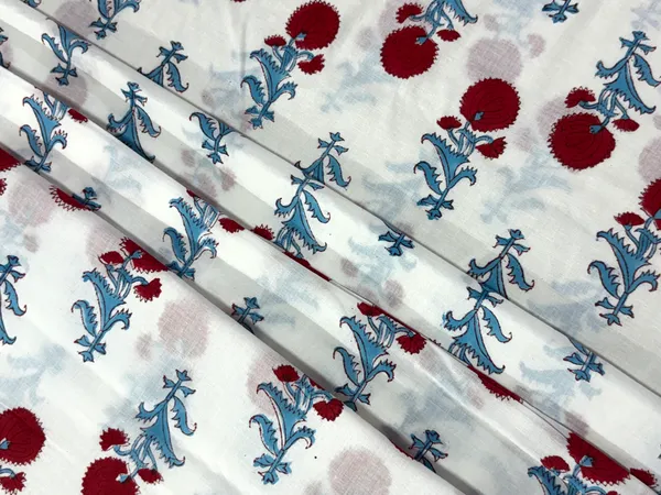 White_Cotton_Traditional_Floral_Hand_Block_Print_Unstiched_Material_For_Men's_Kurta_Shirts_&_Women's_Kurti_and_Other_Dress_Material