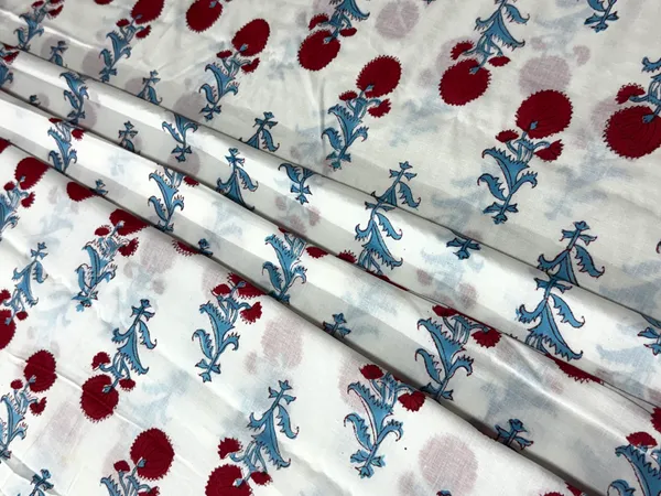 White_Cotton_Traditional_Floral_Hand_Block_Print_Unstiched_Material_For_Men's_Kurta_Shirts_&_Women's_Kurti_and_Other_Dress_Material