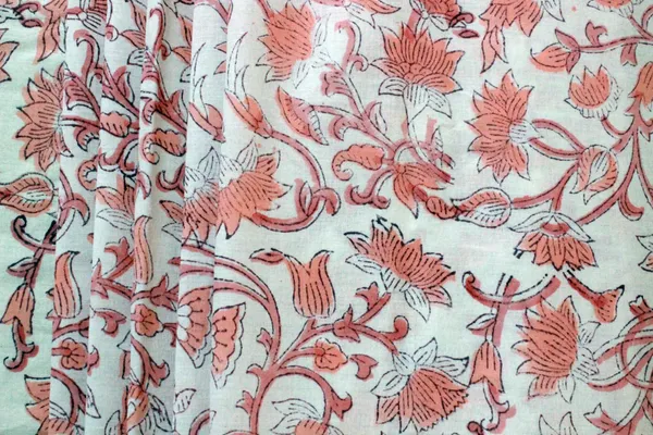 Orange_Cotton_Traditional_Floral_Hand_Block_Print_Unstiched_Material_For_Men's_Kurta_Shirts_&_Women's_Kurti_and_Other_Dress_Material