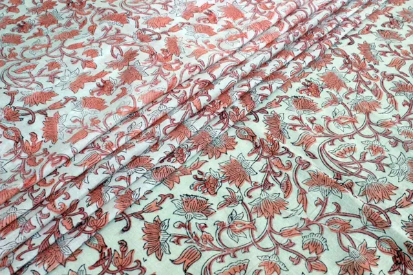 Orange_Cotton_Traditional_Floral_Hand_Block_Print_Unstiched_Material_For_Men's_Kurta_Shirts_&_Women's_Kurti_and_Other_Dress_Material