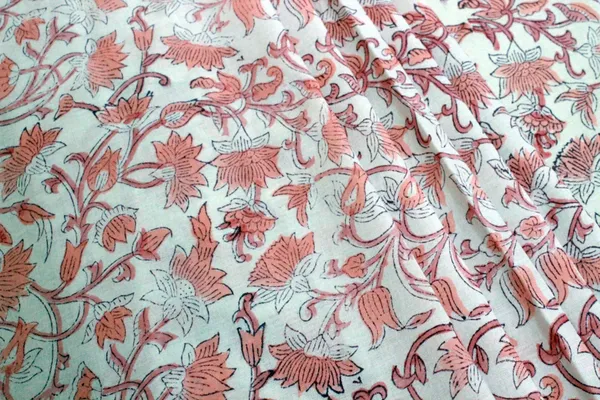Orange_Cotton_Traditional_Floral_Hand_Block_Print_Unstiched_Material_For_Men's_Kurta_Shirts_&_Women's_Kurti_and_Other_Dress_Material