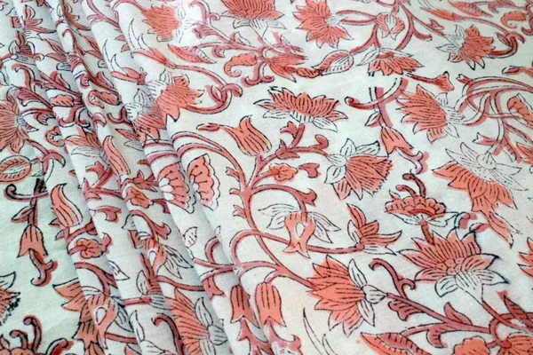 Orange_Cotton_Traditional_Floral_Hand_Block_Print_Unstiched_Material_For_Men's_Kurta_Shirts_&_Women's_Kurti_and_Other_Dress_Material