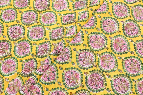 Yellow_Cotton_Traditional_Floral_Hand_Block_Print_Unstiched_Material_For_Men's_Kurta_Shirts_&_Women's_Kurti_and_Other_Dress_Material