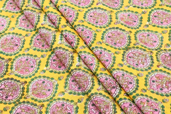 Yellow_Cotton_Traditional_Floral_Hand_Block_Print_Unstiched_Material_For_Men's_Kurta_Shirts_&_Women's_Kurti_and_Other_Dress_Material