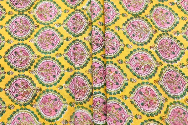 Yellow_Cotton_Traditional_Floral_Hand_Block_Print_Unstiched_Material_For_Men's_Kurta_Shirts_&_Women's_Kurti_and_Other_Dress_Material
