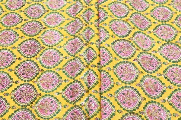 Yellow_Cotton_Traditional_Floral_Hand_Block_Print_Unstiched_Material_For_Men's_Kurta_Shirts_&_Women's_Kurti_and_Other_Dress_Material