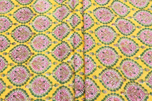 Yellow_Cotton_Traditional_Floral_Hand_Block_Print_Unstiched_Material_For_Men's_Kurta_Shirts_&_Women's_Kurti_and_Other_Dress_Material
