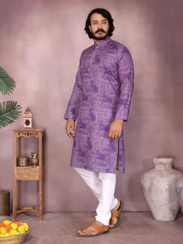Dazzling_Magenta_Geometric_Print_Cotton_Slub_Men's_Kurta