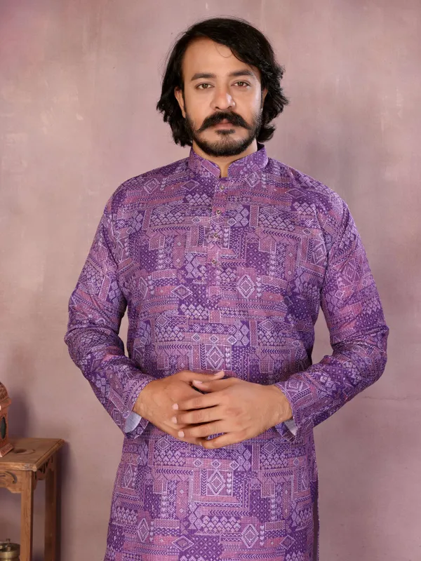 Dazzling_Magenta_Geometric_Print_Cotton_Slub_Men's_Kurta