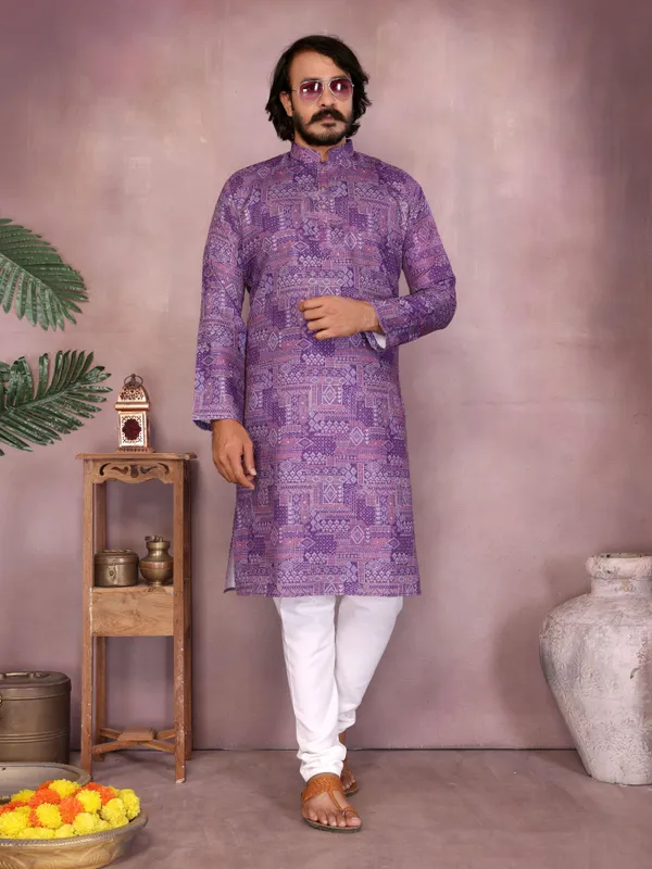 Dazzling_Magenta_Geometric_Print_Cotton_Slub_Men's_Kurta
