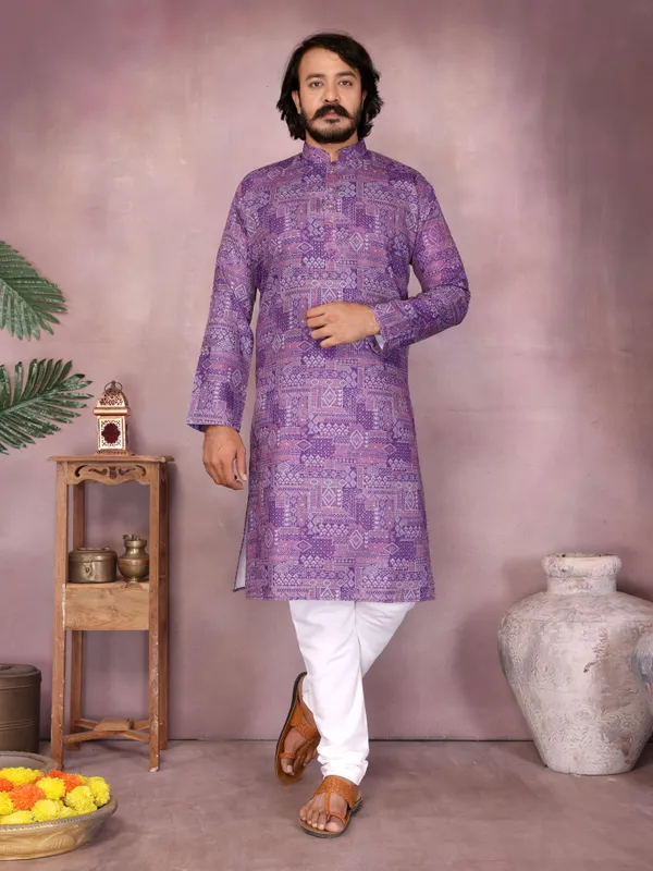Dazzling_Magenta_Geometric_Print_Cotton_Slub_Men's_Kurta
