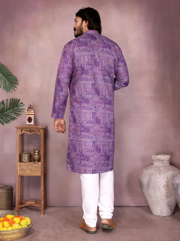 Dazzling_Magenta_Geometric_Print_Cotton_Slub_Men's_Kurta