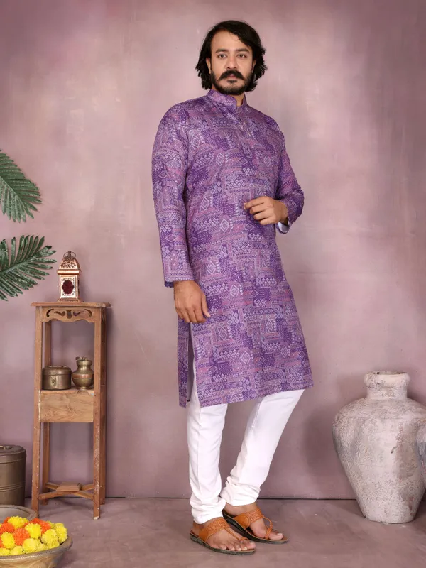 Dazzling_Magenta_Geometric_Print_Cotton_Slub_Men's_Kurta