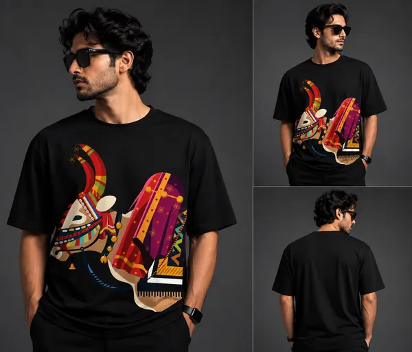 Retro_Bull_Portrait_Black_T-Shirt