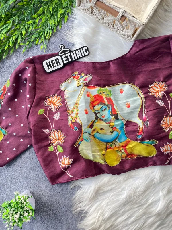 Beautiful_Boutique_Style_Printed_And_Handcrafted_Work_in_all_over_Front/Back_&_Sleeves_of_the_Blouse