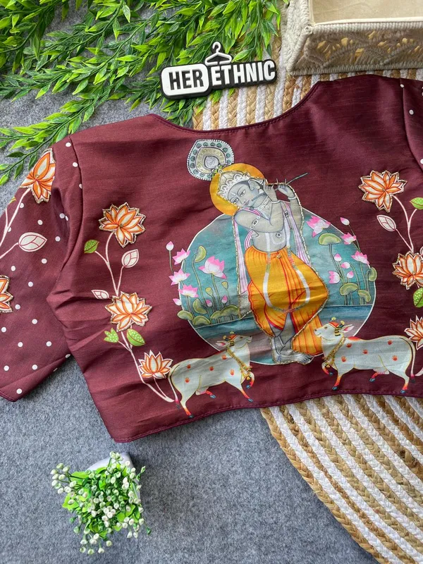 Beautiful_Boutique_Style_Printed_And_Handcrafted_Work_in_all_over_Front/Back_&_Sleeves_of_the_Blouse