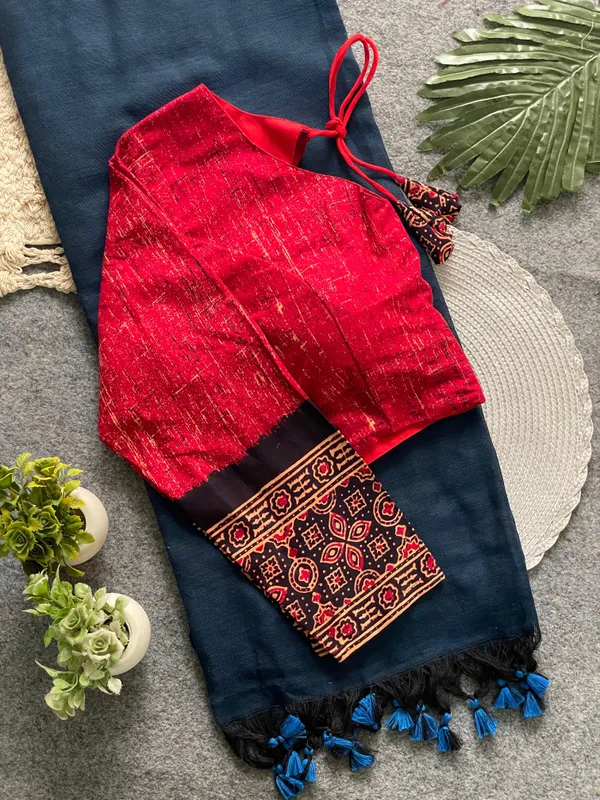 PRESENTING_AJRAKH_COTTON__LONG_SLEEVE__BLOUSE_WITH_KHADI_COTTON_SAREE