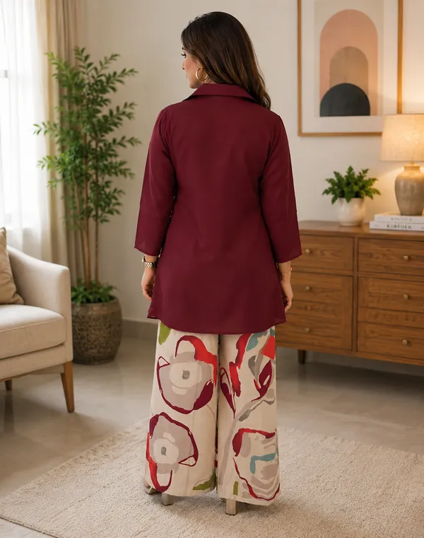 Priya's_burgandy_Top_with_Printed_stylish_pants