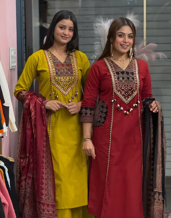 Maroon_Mirza_Cotton_Ajrakh_Patch_work_Kurta_set