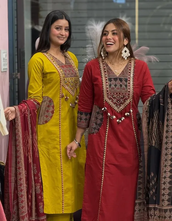Maroon_Mirza_Cotton_Ajrakh_Patch_work_Kurta_set