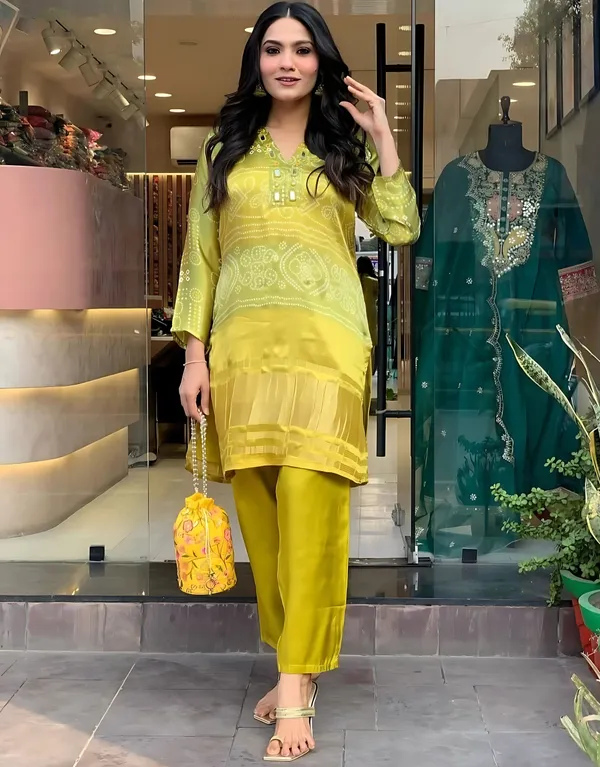 Gold_Silk_Partywear_Bandhani_Printed_Silk_Coord_Set_For_Women_&_Girls
