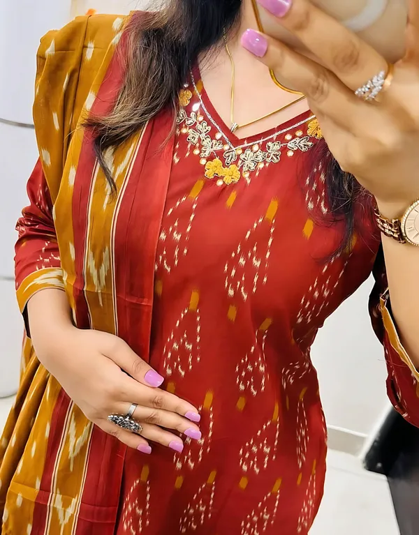 Pure_Cotton_Maroon_Ikkat_Kurti_Set