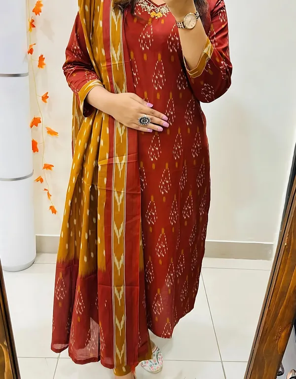 Pure_Cotton_Maroon_Ikkat_Kurti_Set