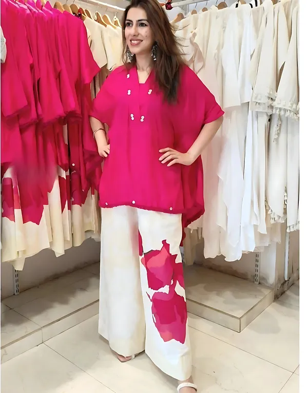 Indowestern_Royalpink_Designer_Cotton_Kurti_Set