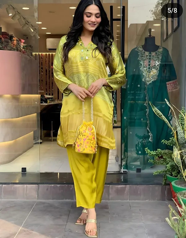 Gold_Silk_Partywear_Bandhani_Printed_Silk_Coord_Set_For_Women_&_Girls