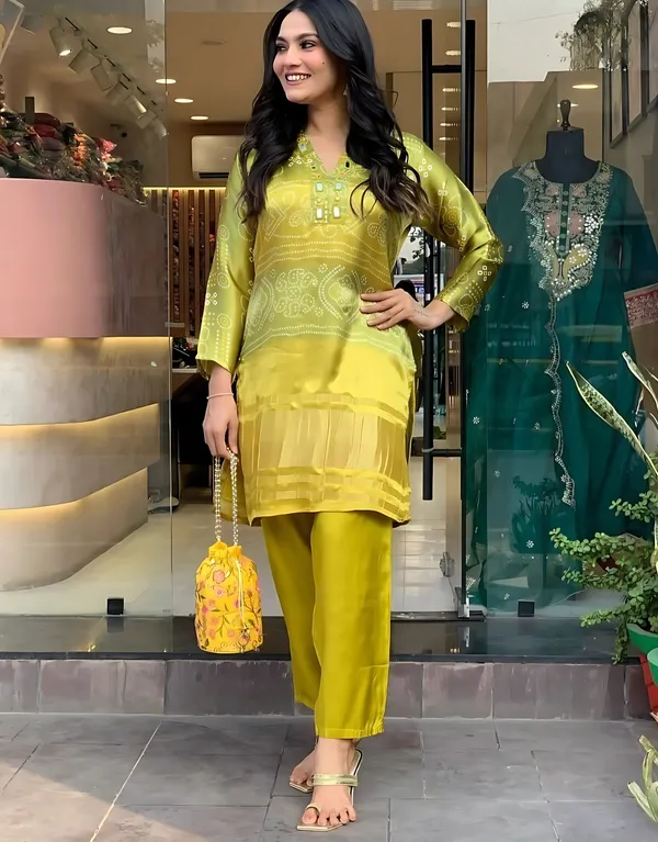 Gold_Silk_Partywear_Bandhani_Printed_Silk_Coord_Set_For_Women_&_Girls