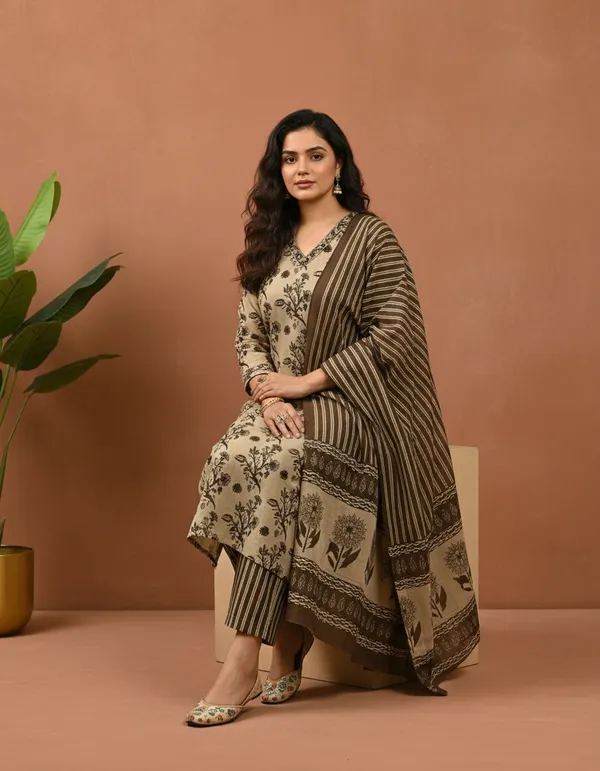 Poorvi's_Brown_Cotton_Kurta_Set