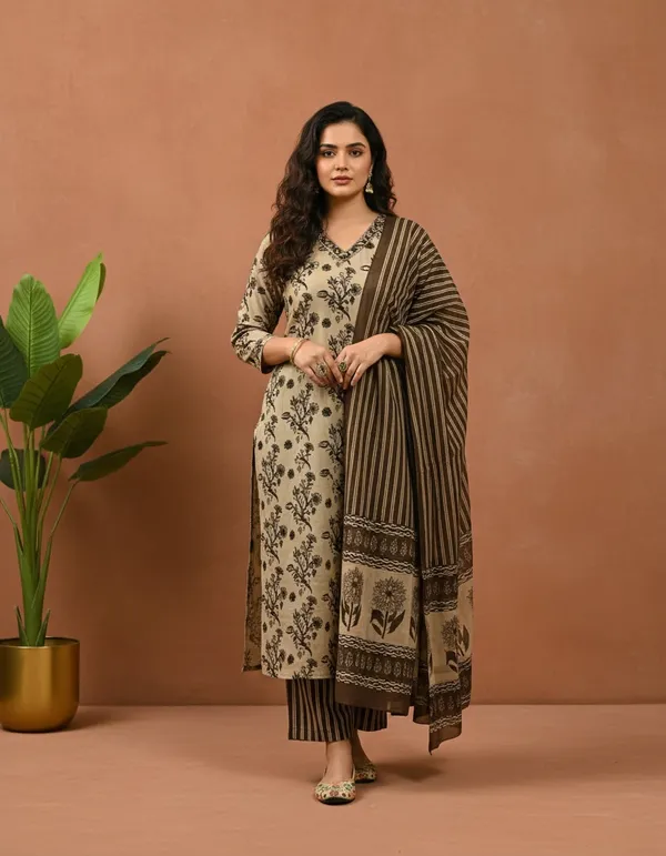 Poorvi's_Brown_Cotton_Kurta_Set