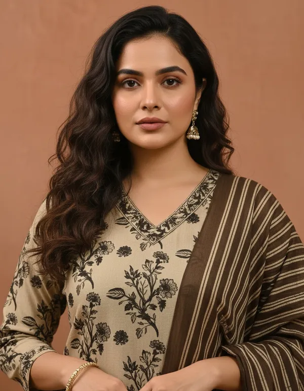 Poorvi's_Brown_Cotton_Kurta_Set