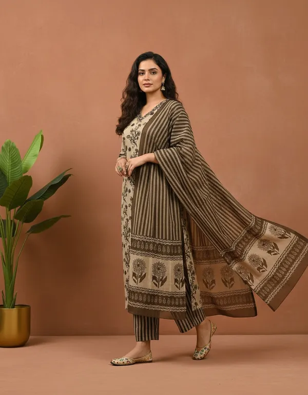 Poorvi's_Brown_Cotton_Kurta_Set