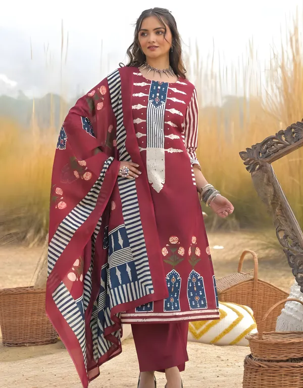 Noor_Maroon_Printed_Kurta_With_Straight_Pant_&_Dupatta_Set