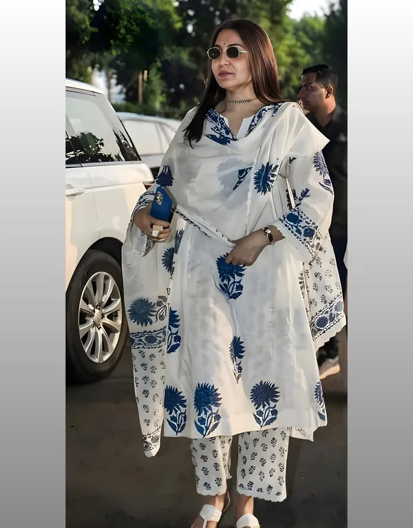 Anushka's_White_Blockprint_Cotton_kurta_Set