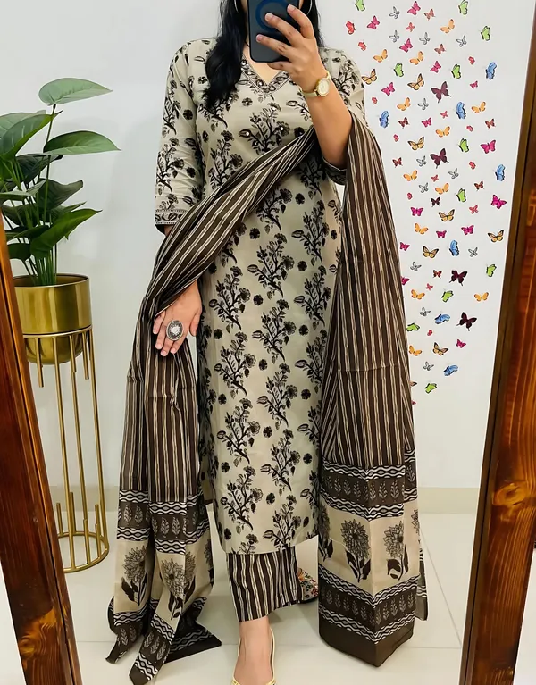 Brown_Cotton_Kurta_Set_For_Women_&_Girls