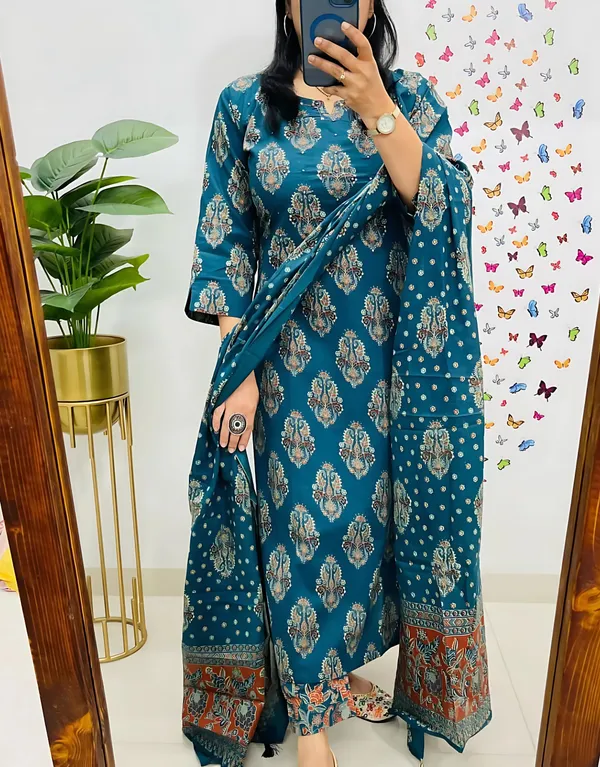 Arial_Blue_Pure_Cotton_Straight_Kurta_Set