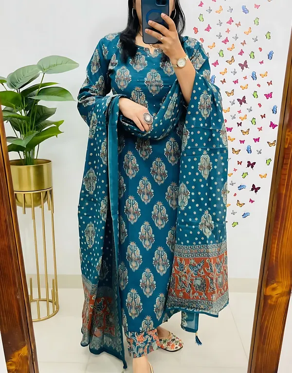 Arial_Blue_Pure_Cotton_Straight_Kurta_Set