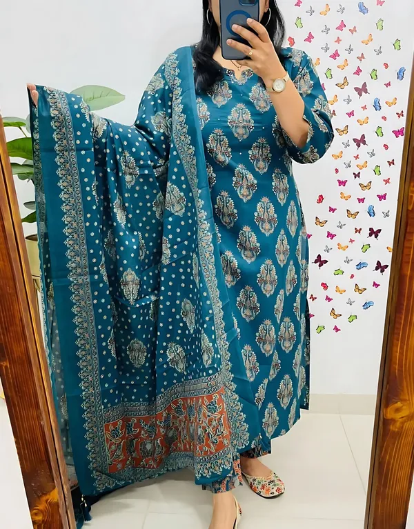 Arial_Blue_Pure_Cotton_Straight_Kurta_Set