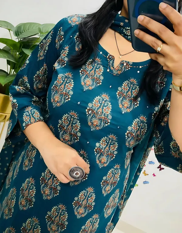 Arial_Blue_Pure_Cotton_Straight_Kurta_Set