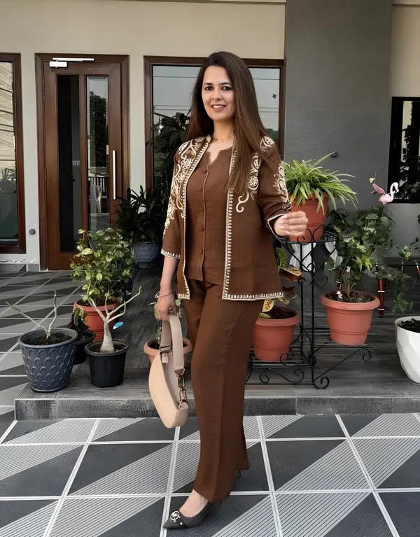 Women's_Brown_Cotton_Embroidered_3-Piece_Co-ords_Set