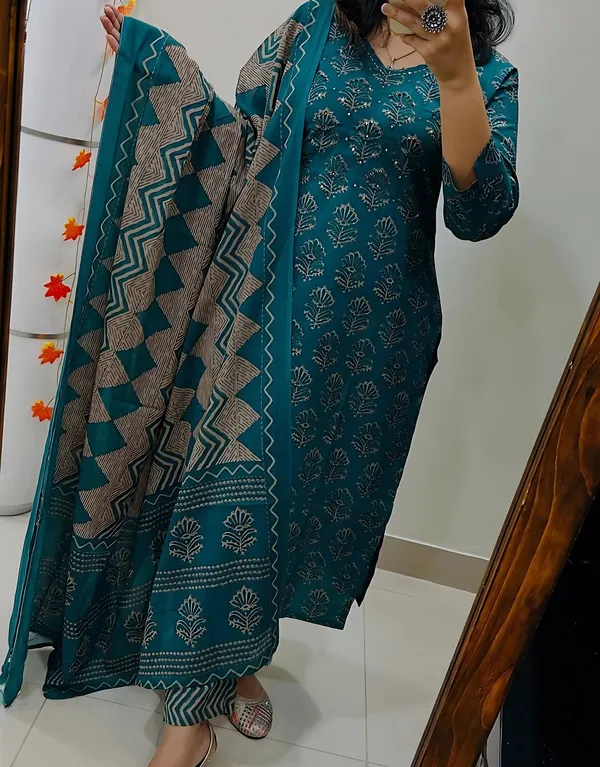 Krisha_Blue_Cotton_printed_kurta_set